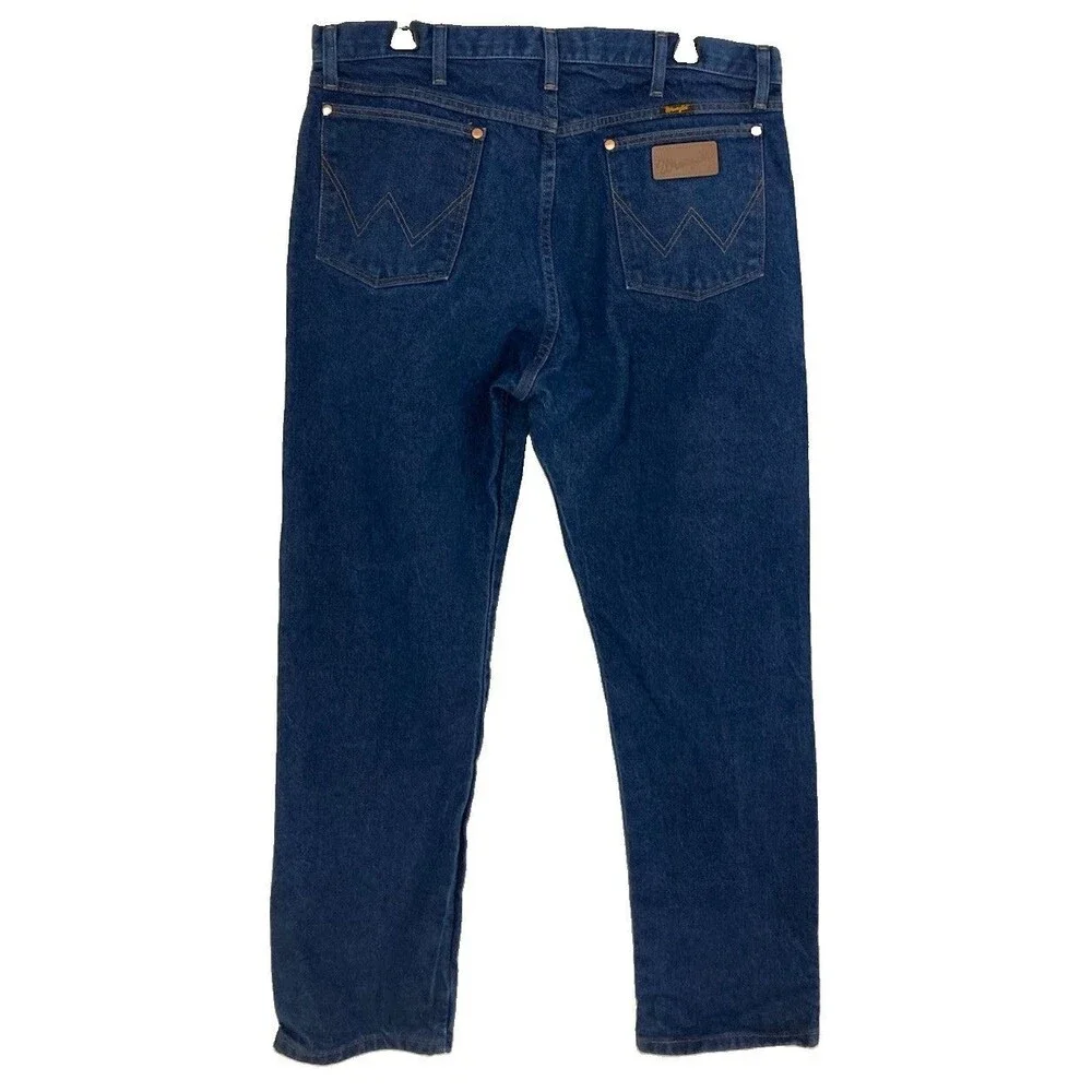 Men's Wrangler Cowboy Cut Jeans Rigid Indigo Dark Wash Blue Tag 38x32 Meas 36x32